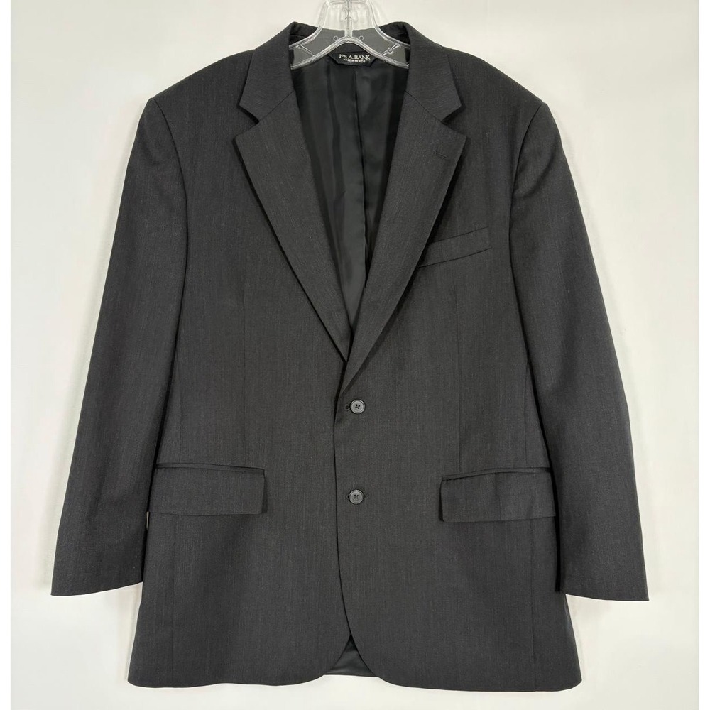 Jos A Bank Traveler's Collection Tailored Fit 42R Wool 2 Btn Black Suit Blazer